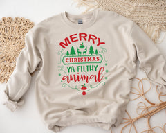 Merry Christmas You Filthy Animal Sweatshirt: Gildan Heavyweight, Fast UK Tracked Post