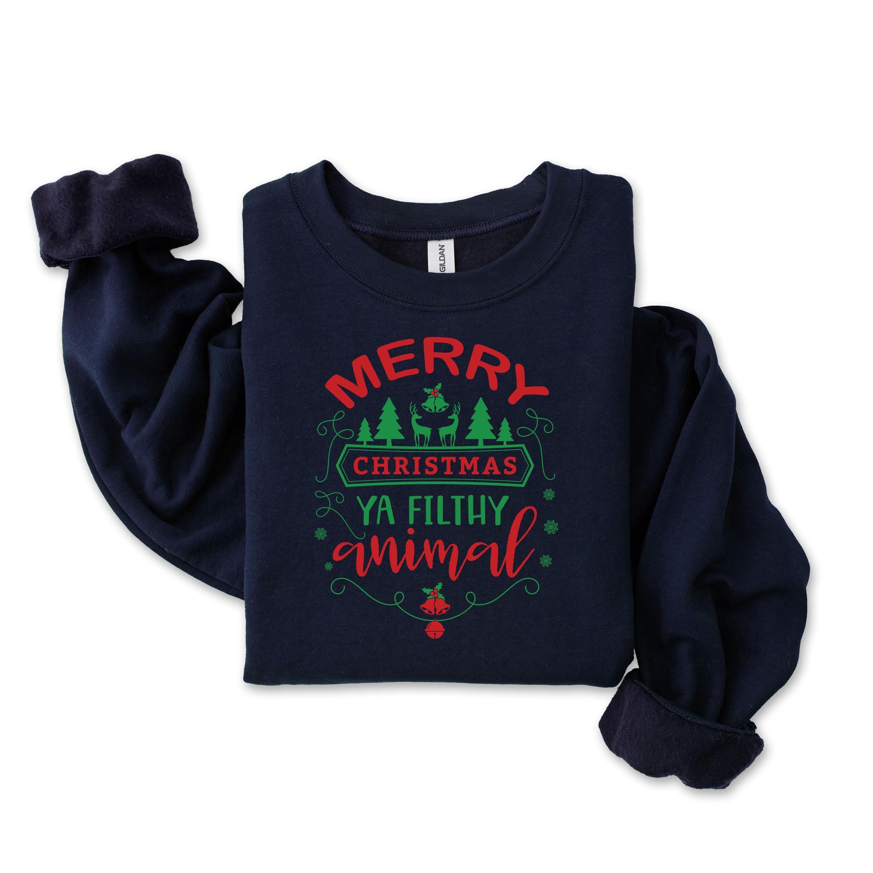 Merry Christmas You Filthy Animal Sweatshirt: Gildan Heavyweight, Free UK Tracked Post