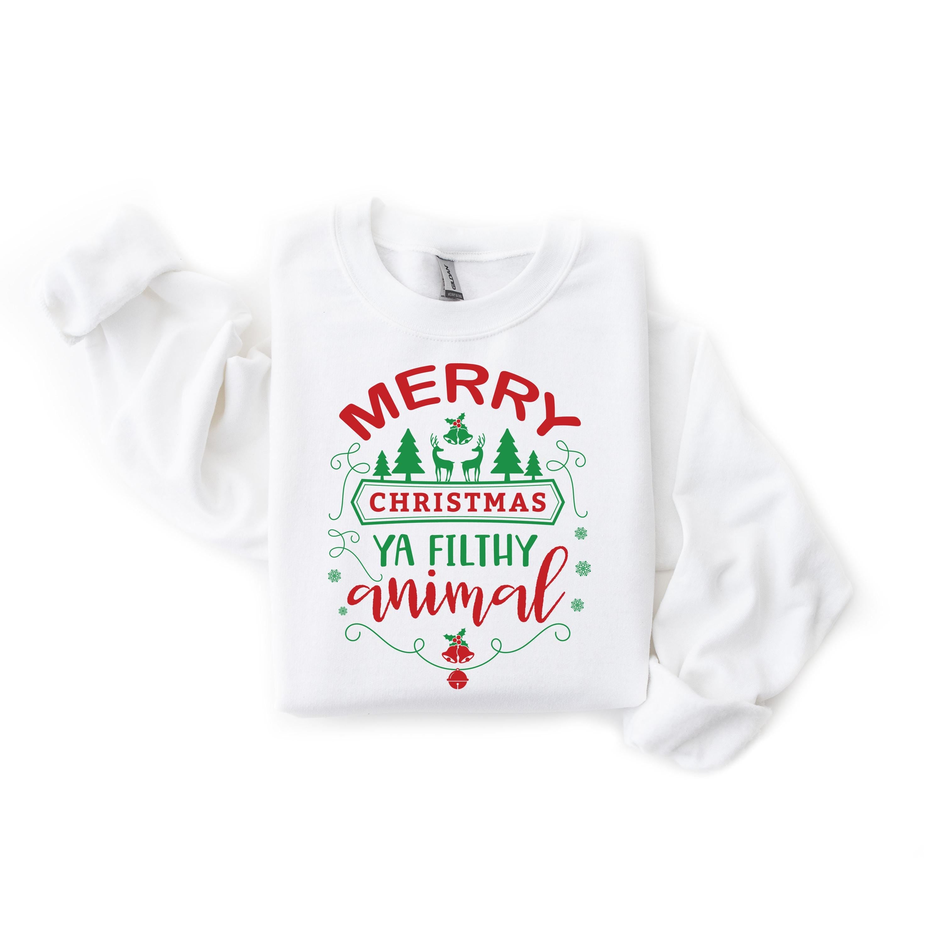 Merry Christmas You Filthy Animal Sweatshirt: Gildan Heavyweight, Fast UK Tracked Post