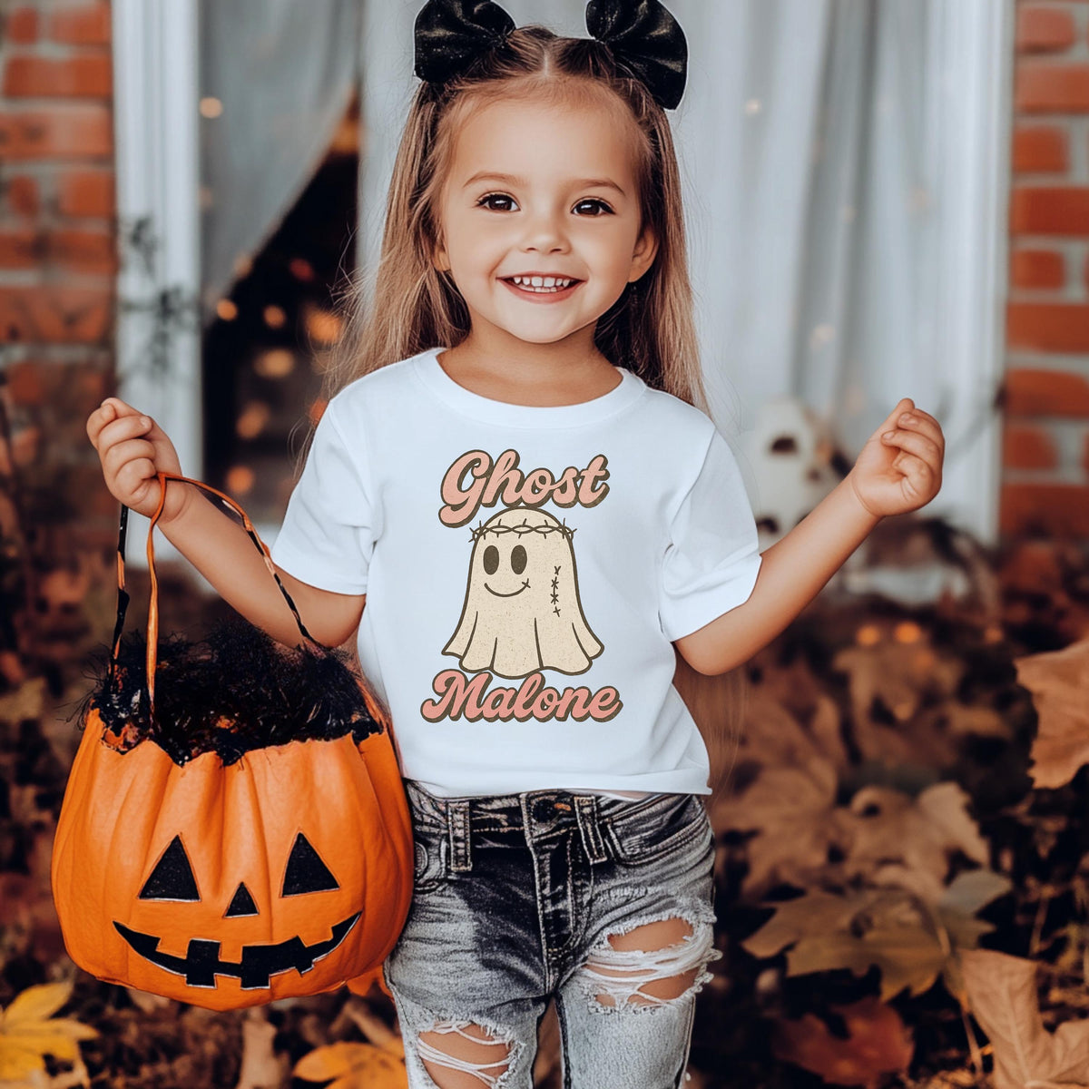 Halloween Kids Shirt |  Ghost Malone Design on Softstyle Premium Tee | UK Fast Tracked Post