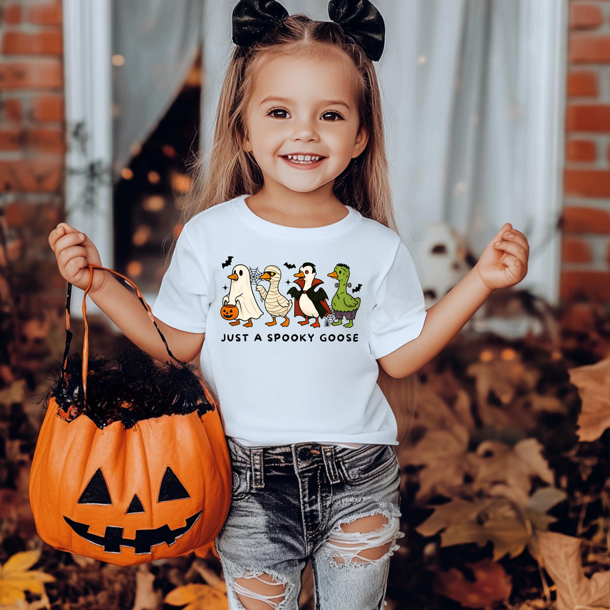 Halloween Kids Shirt |  Just a Spooky Goose Design on Softstyle Premium Tee | UK Fast Tracked Post