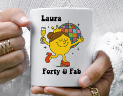 Personalised 40th Birthday Mug: Forty & Fab Disco Design - Fast UK Tracked Shipping