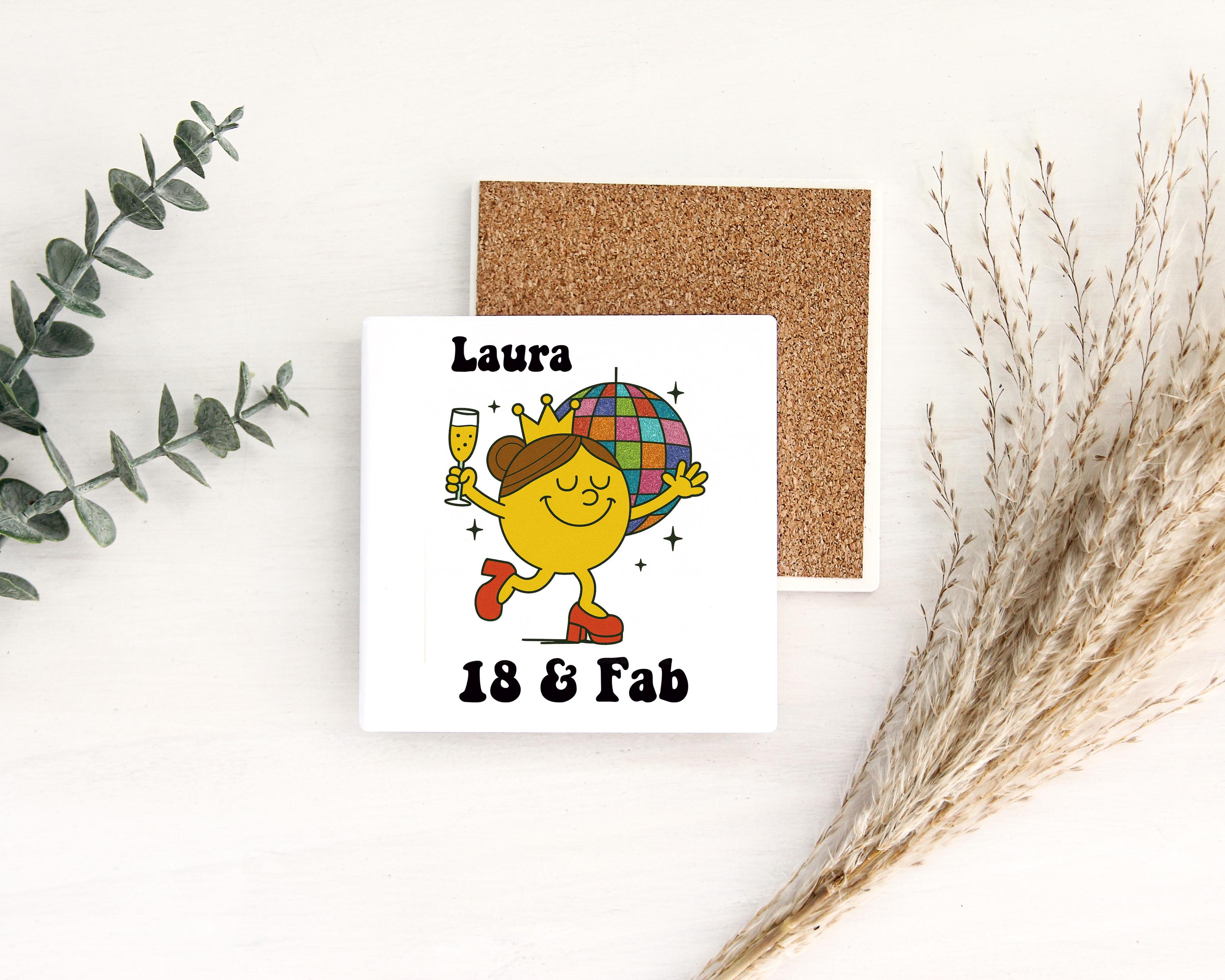 Personalised 18th Birthday Mug: 18 & Fab Disco Theme, Custom Name - Fast Tracked UK Shipping