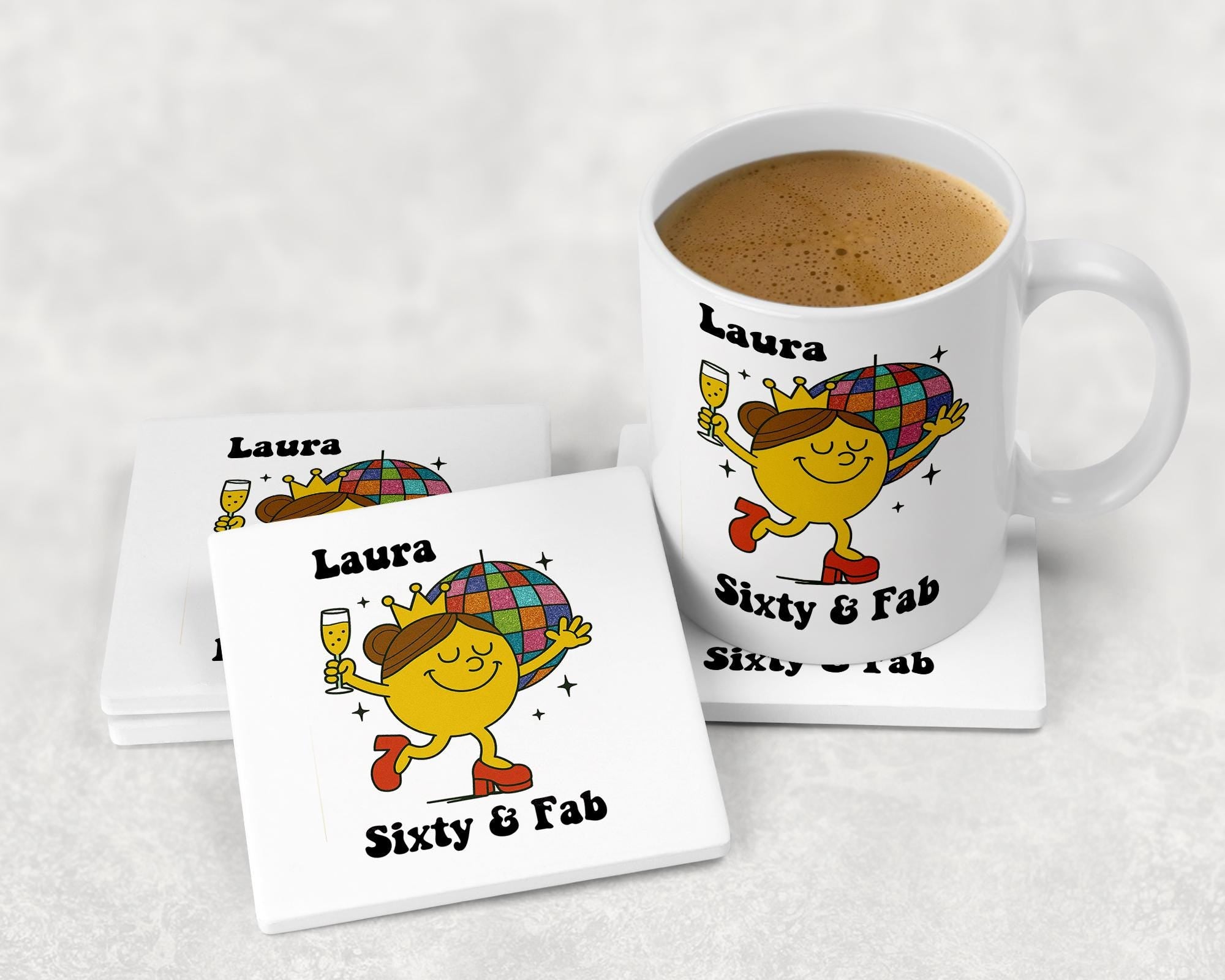 Personalised 60th Birthday Mug: Sixty & Fab Disco Queen Gift - Fast Tracked UK Shipping