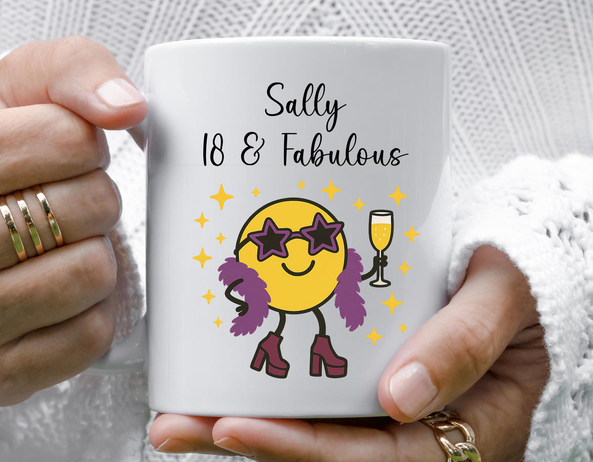 Personalized 18th Birthday Mug: Cartoon Design, Multiple Colors