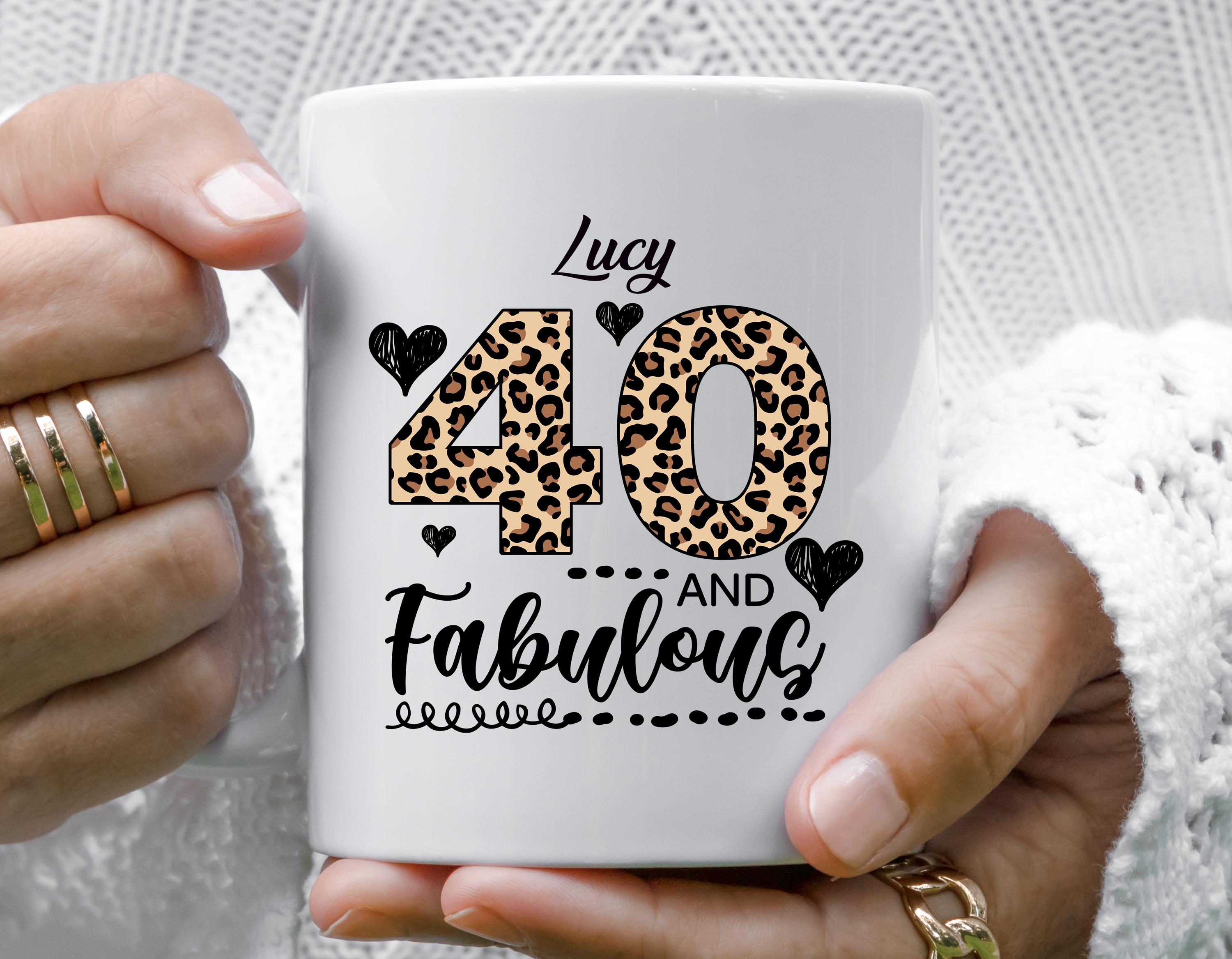 Personalized 40th Birthday Mug: 60 & Fab Leopard Print, Fast Tracked Post