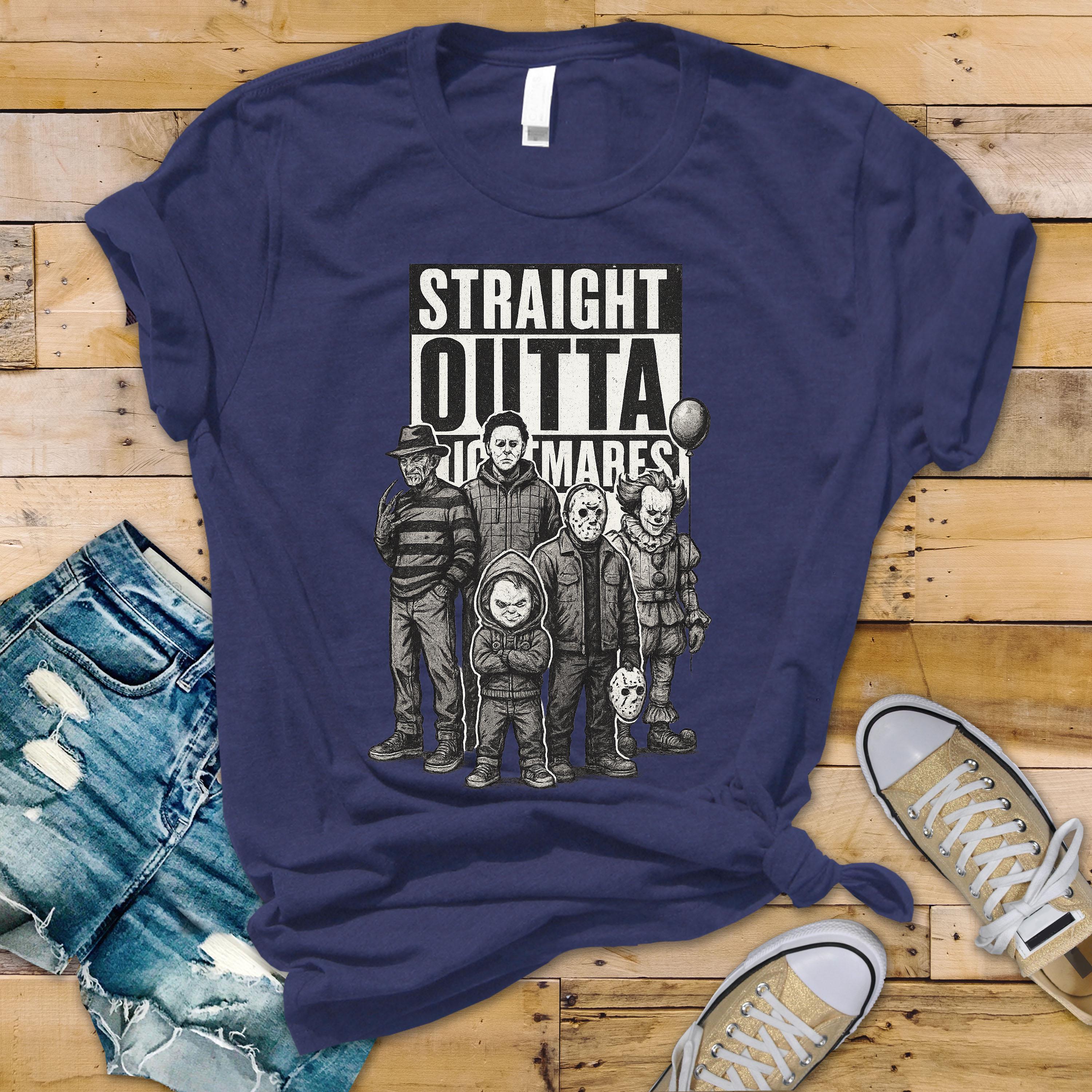 Halloween Shirt - Straight Outta Nightmares Design on  Premium Tee - Funny Graphic Tee with Tracked UK Postage