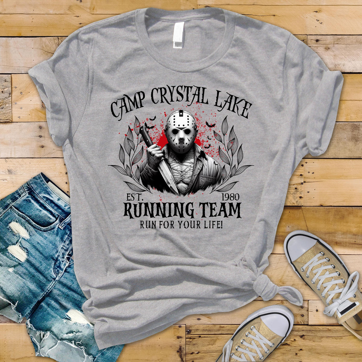 Camp Crystal Lake Running Team T-Shirt: 80s Horror Movie Parody
