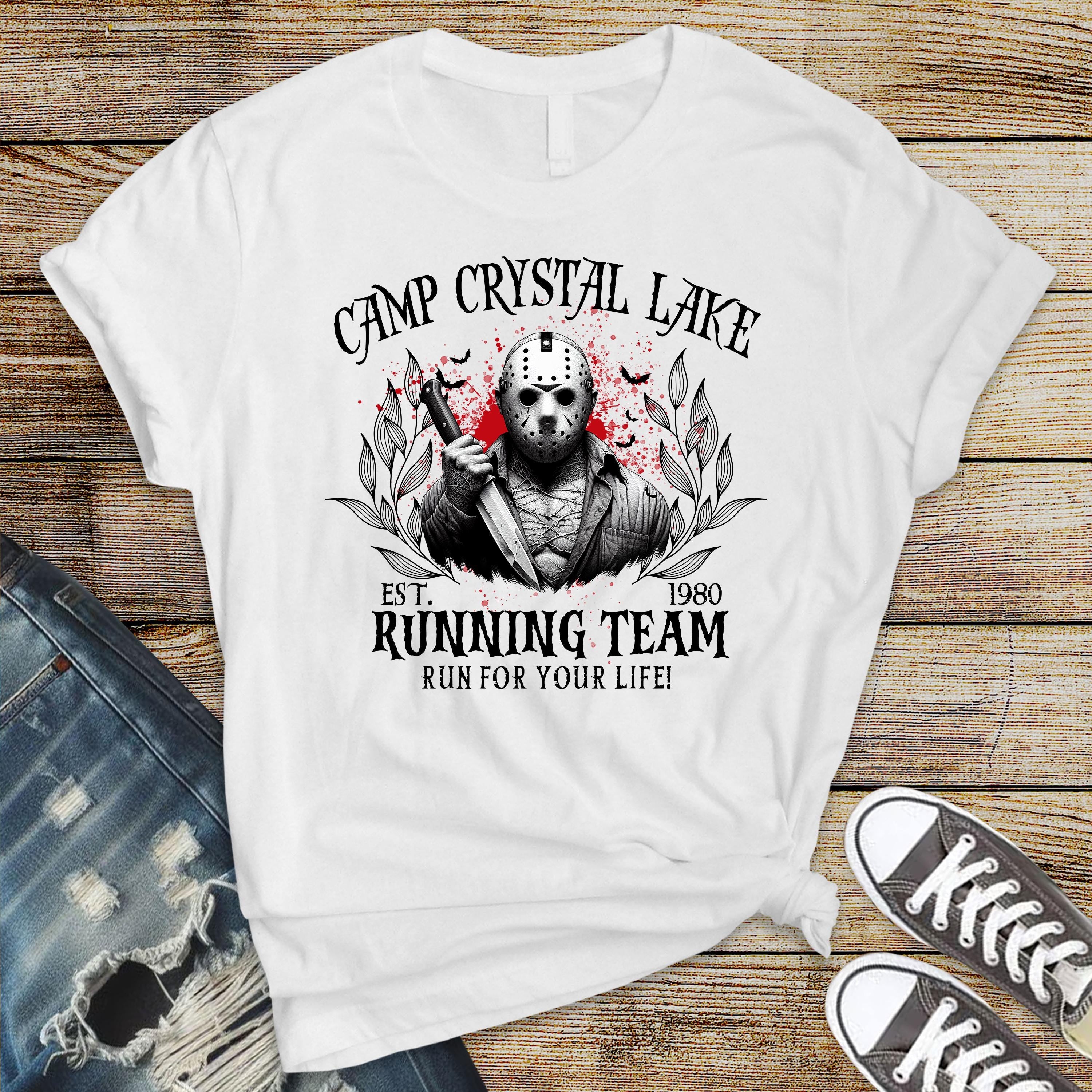 Camp Crystal Lake Running Team T-Shirt: 80s Horror Movie Parody