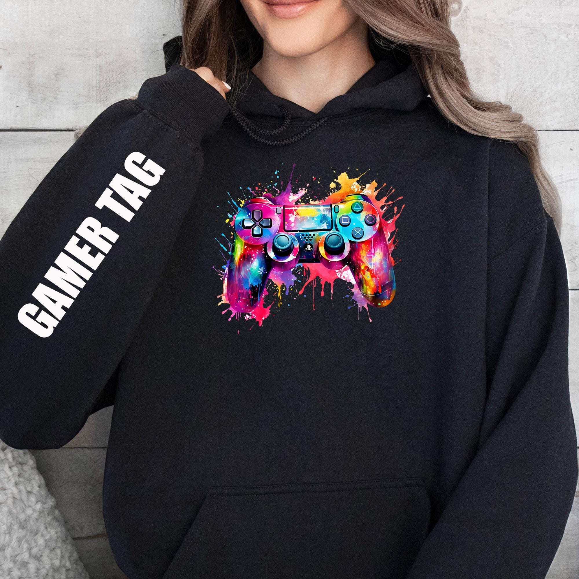 Personalised Gamer Hoodie - PS Controller Splat Design - Adult & Child Sizes - Christmas Gift