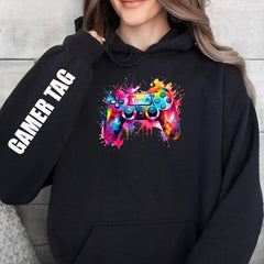Personalised Gamer Hoodie - PS Controller Splat Design - Adult & Child Sizes - Christmas Gift