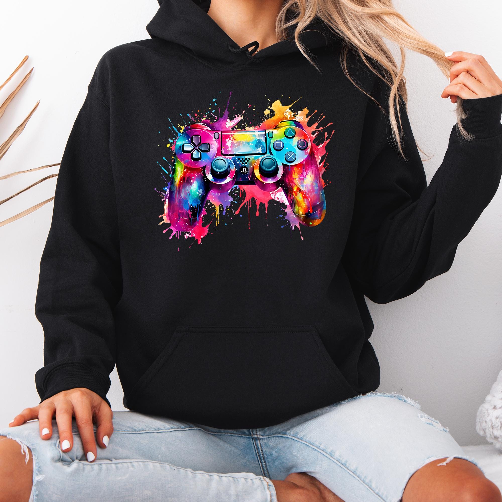 Personalised Gamer Hoodie - PS Controller Splat Design - Adult & Child Sizes - Christmas Gift