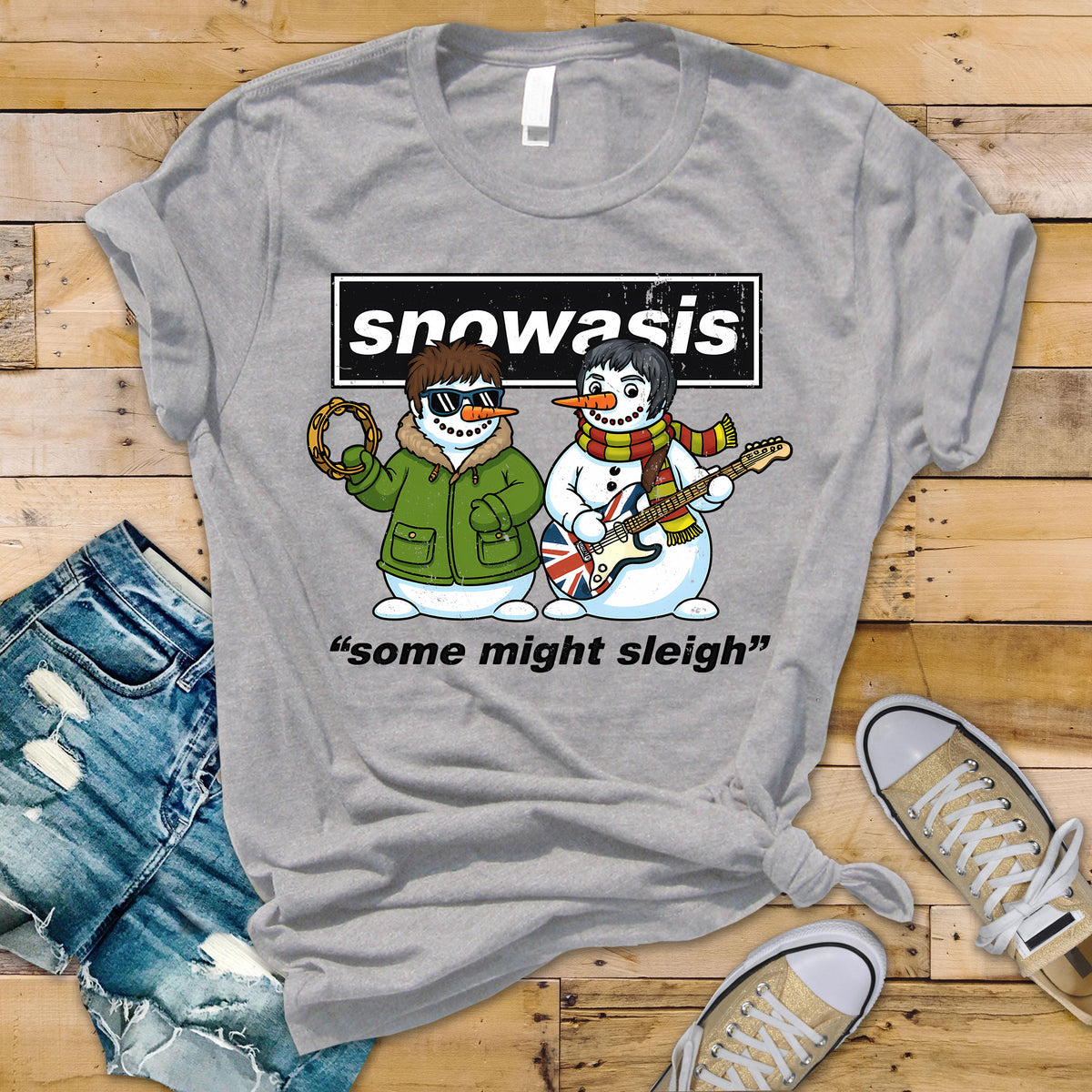 Funny Christmas Snowasis Music T-Shirt - UK Postage