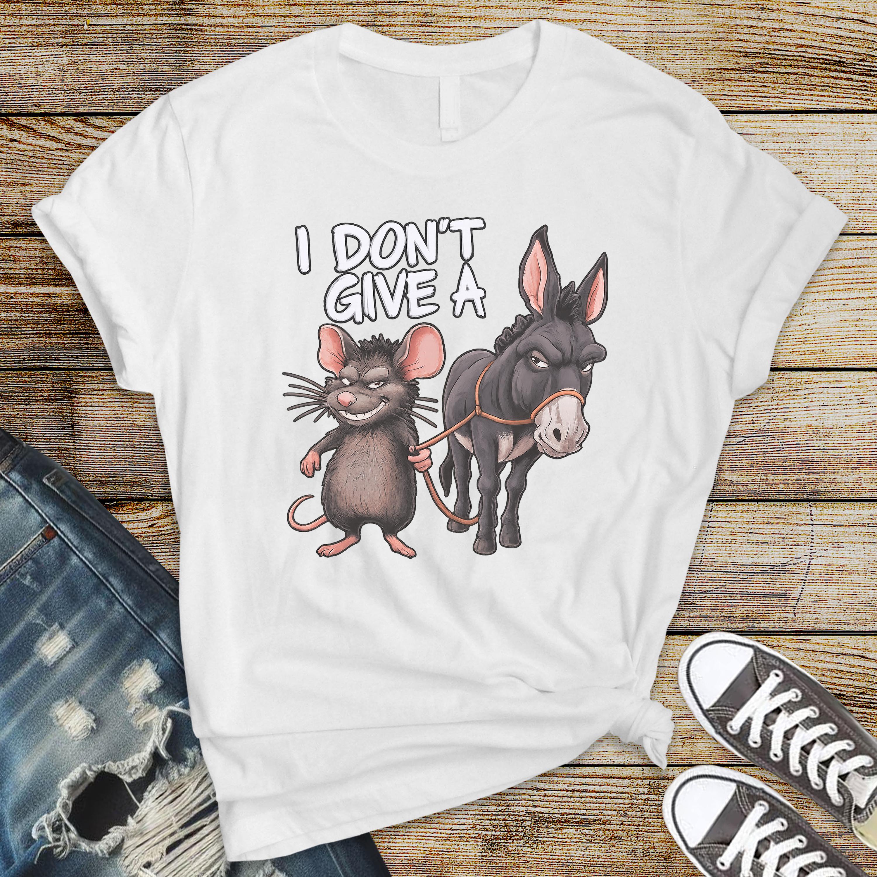 I Don't Give a Rats Ass Mouse & Donkey Funny T-Shirt