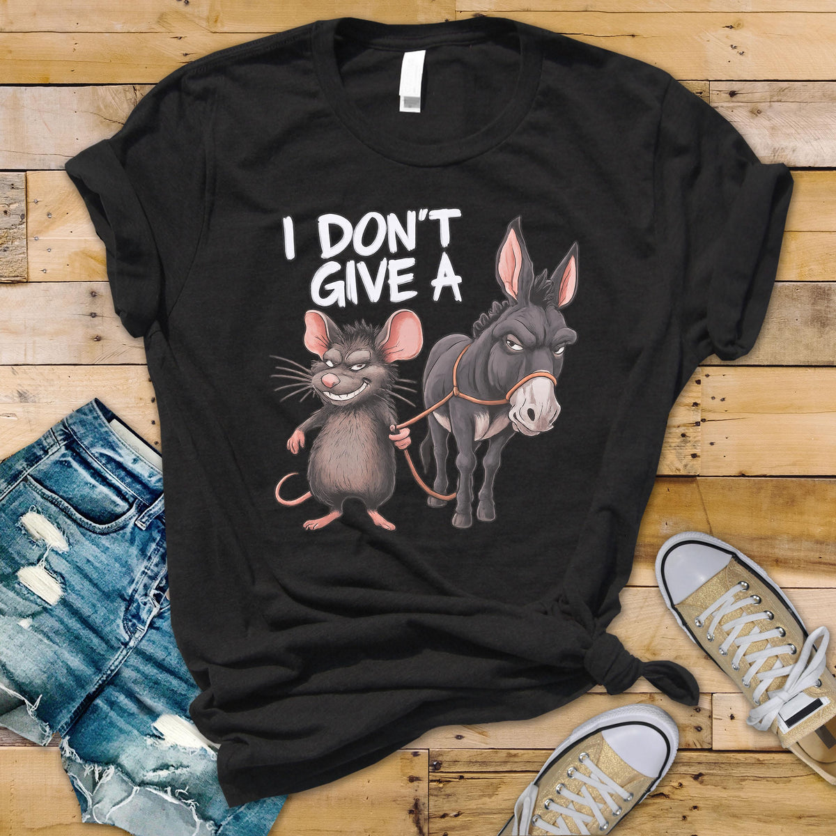 I Don't Give a Rats Ass Mouse & Donkey Funny T-Shirt