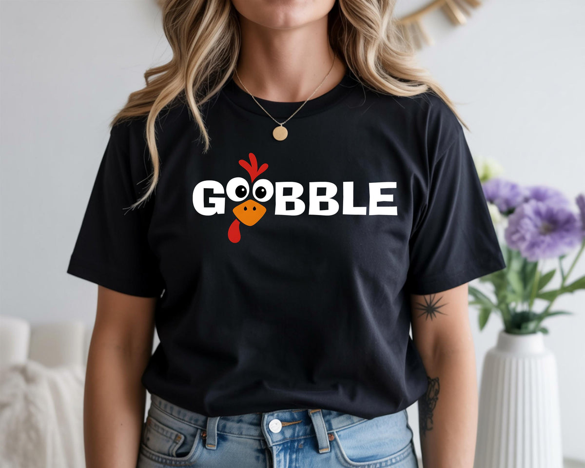 Gobble Turkey Face Thanksgiving T-Shirt: Funny Parody Tee