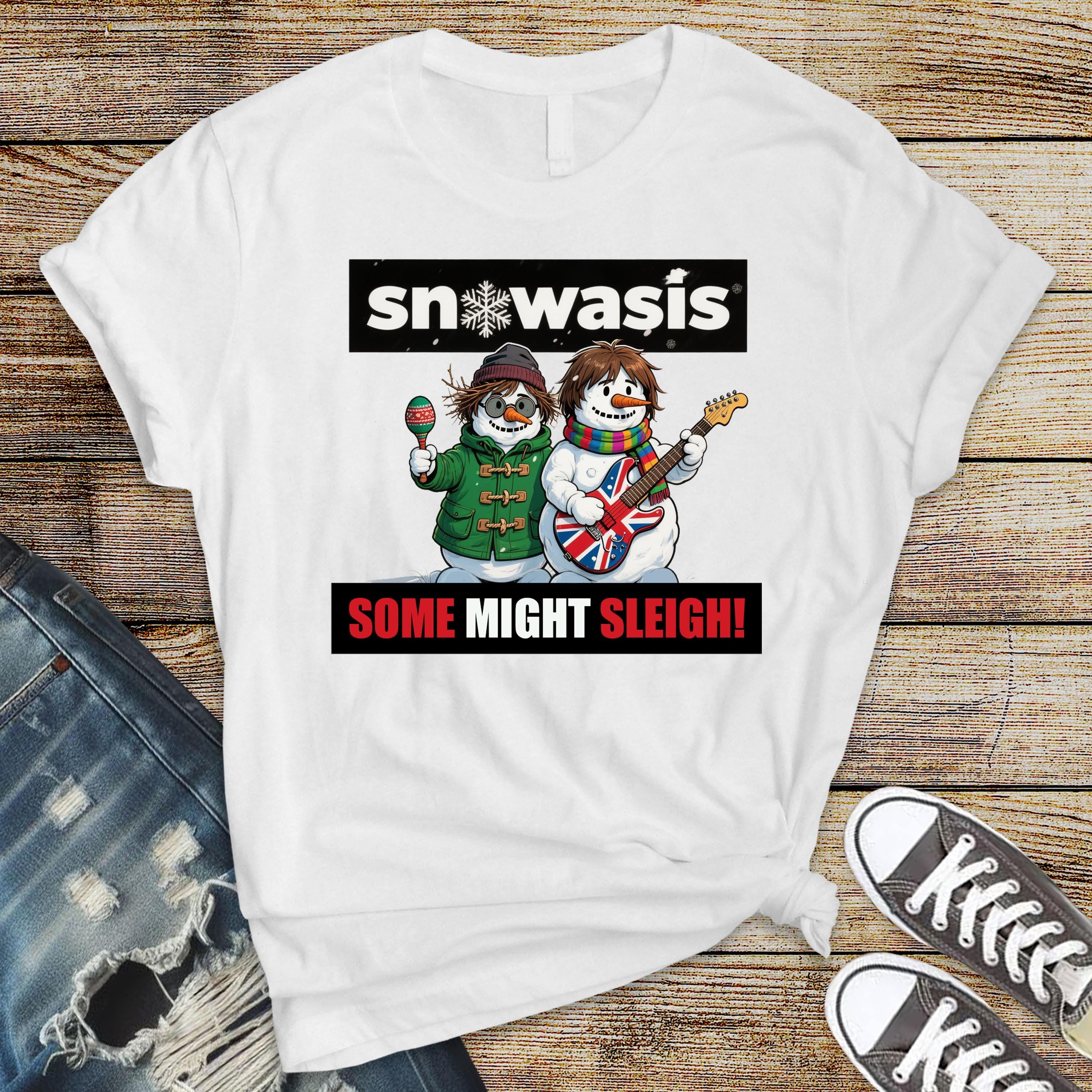 Funny Christmas Snowasis Music T-Shirt - UK Postage