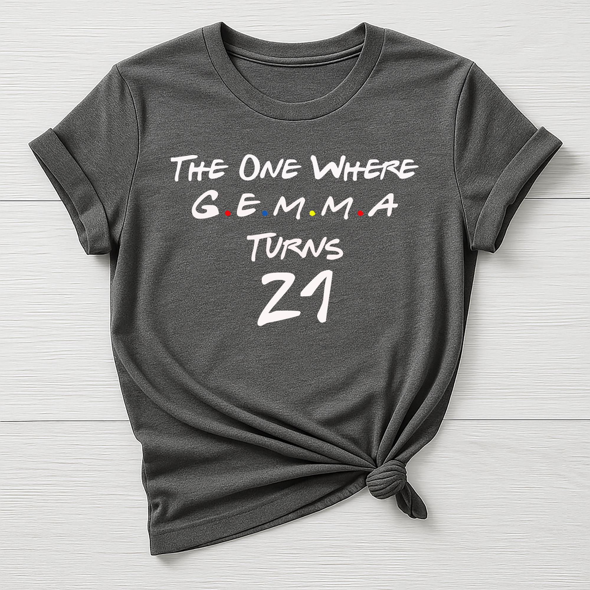 Personalised Birthday T-Shirt - The One Where 'Name' Turns Any Age , 18,21,30,40,50,60, etc - Gildan Softstyle