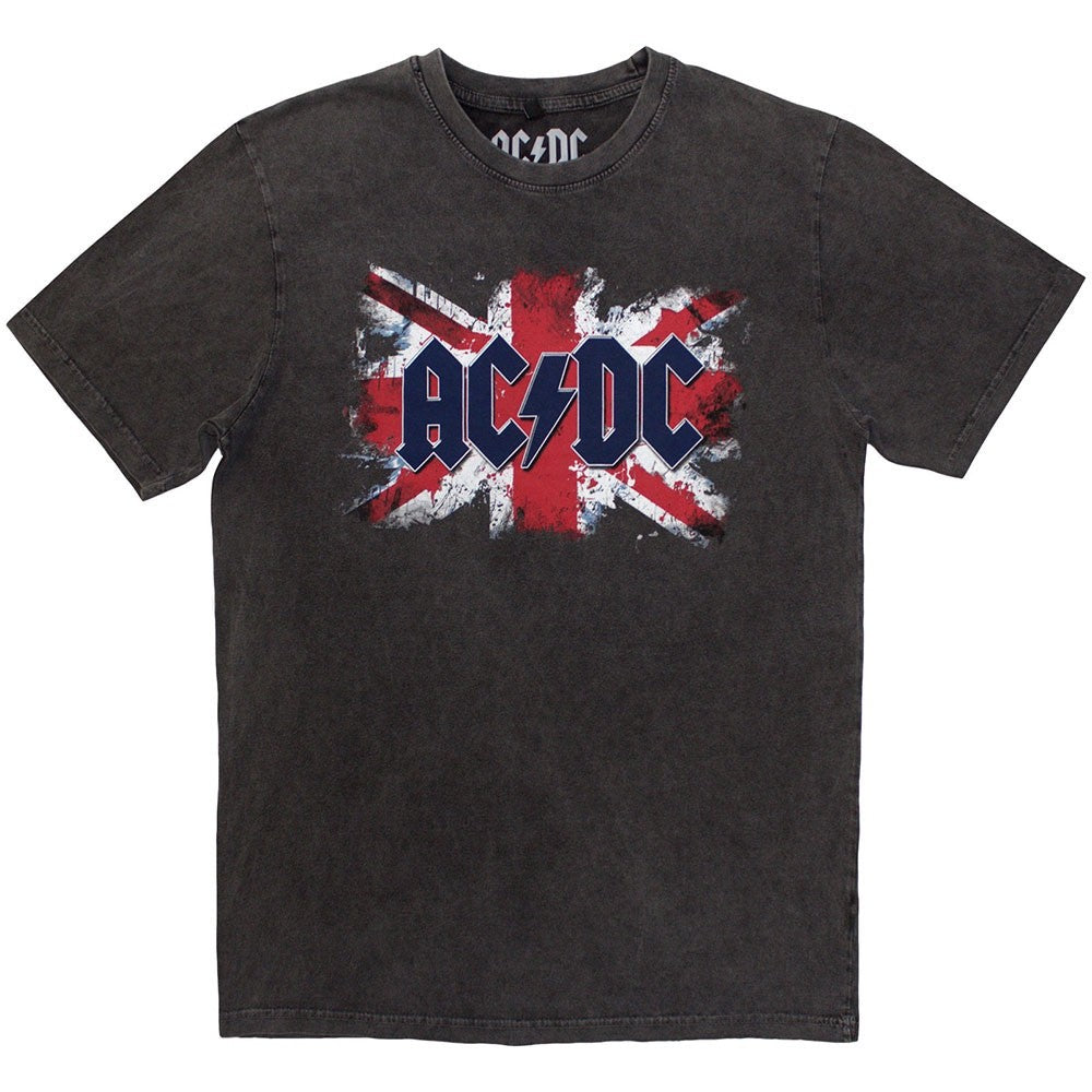 AC/DC OFFICIAL LICENSED Unisex Stone Wash T-Shirt: Flag (Charcoal Grey) 2XL SIZE