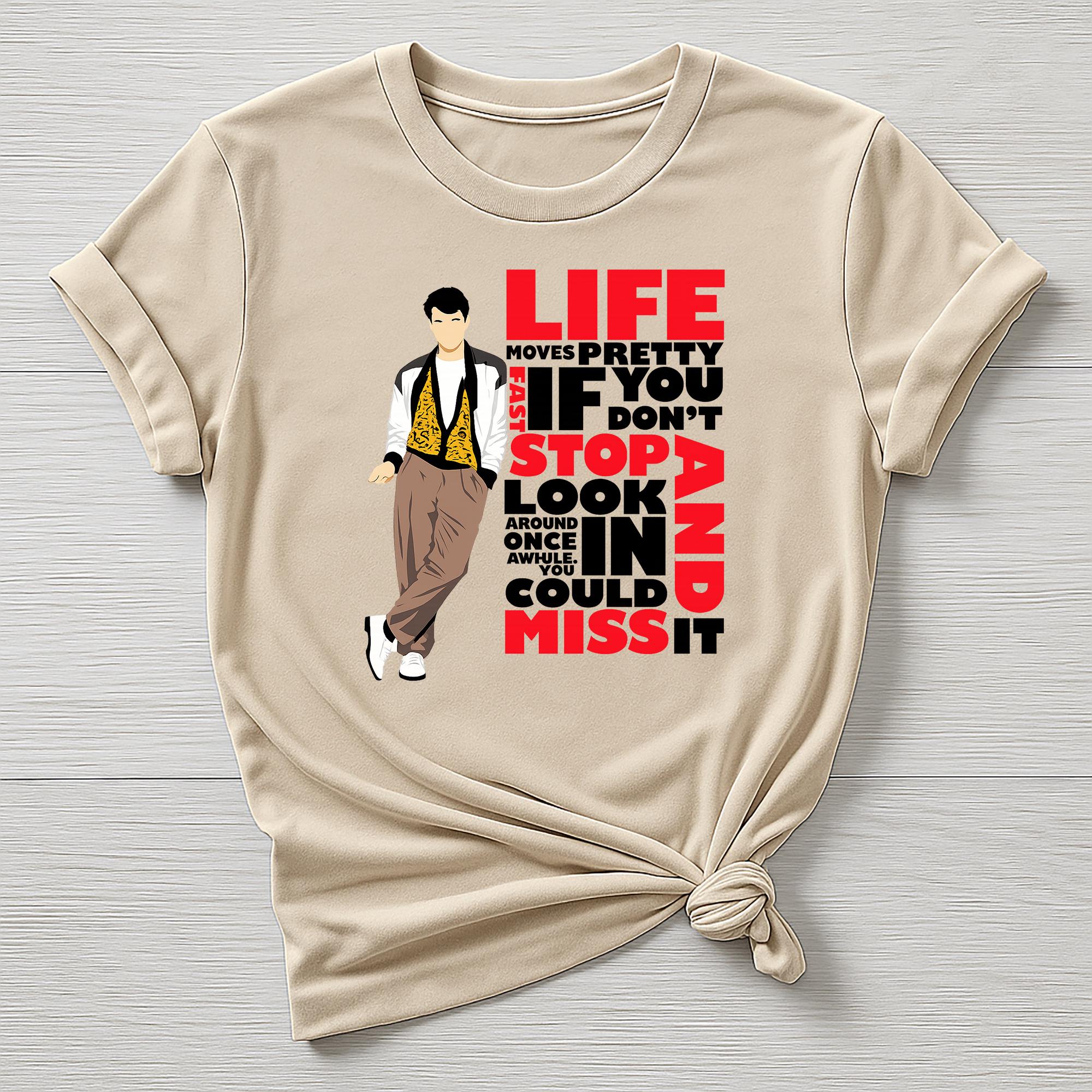 80s Movie Parody T-Shirt – Life Moves Pretty Fast Design - Fast Post
