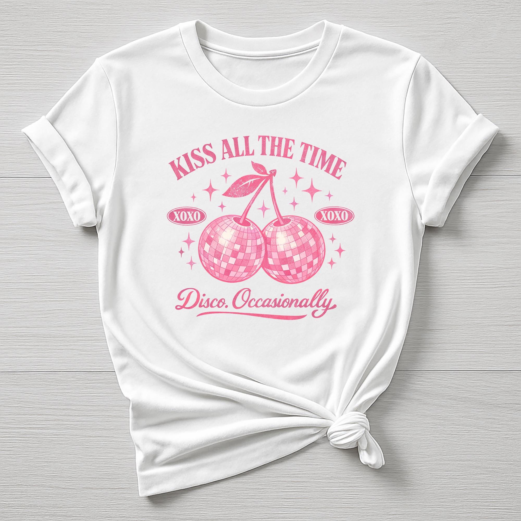 Music T-Shirt : Pink Kiss All The Time Disco Occasionally Design, Gildan Softstyle