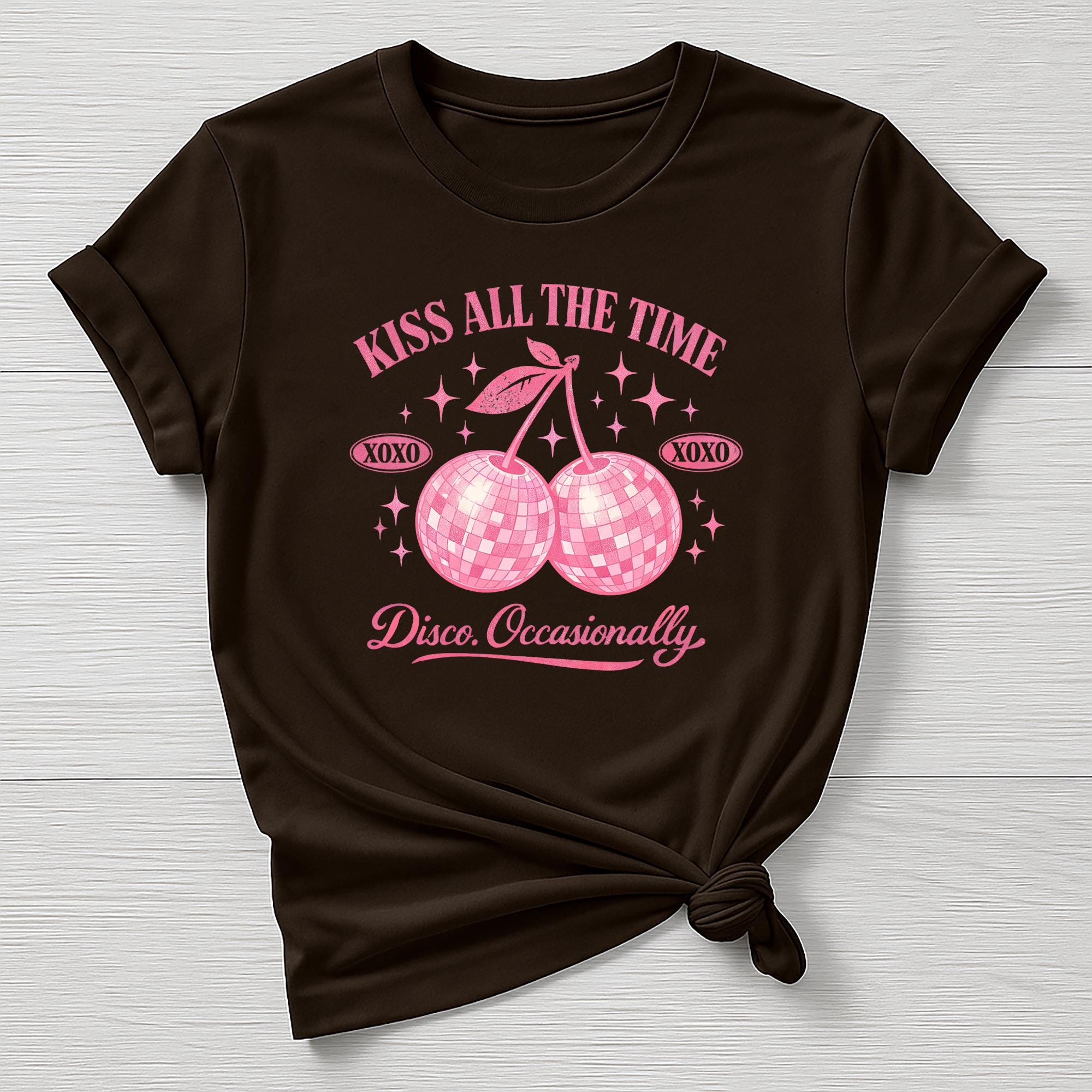 Music T-Shirt : Pink Kiss All The Time Disco Occasionally Design, Gildan Softstyle