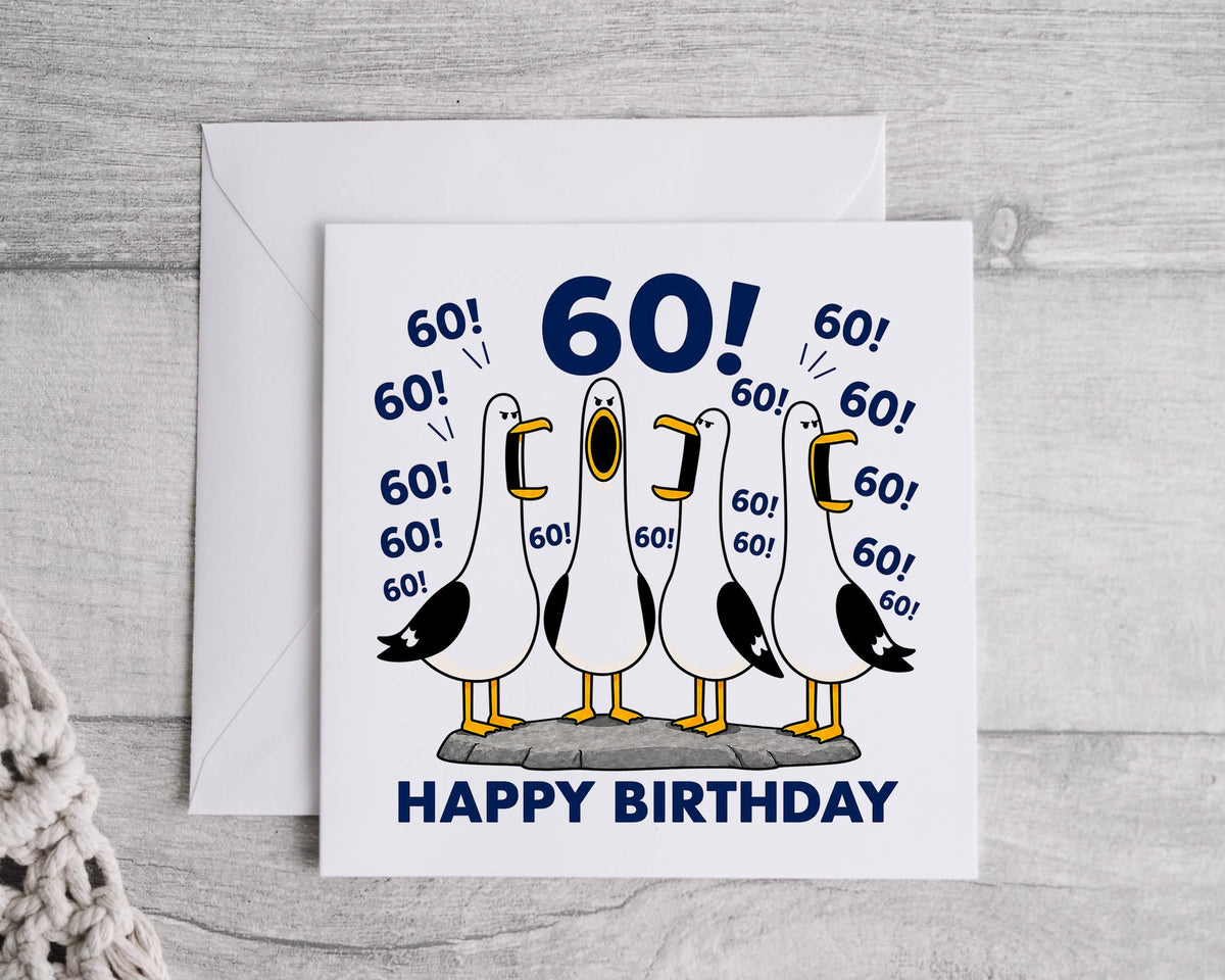 Crazy Pickle 60th Birthday Card: Seagull Design