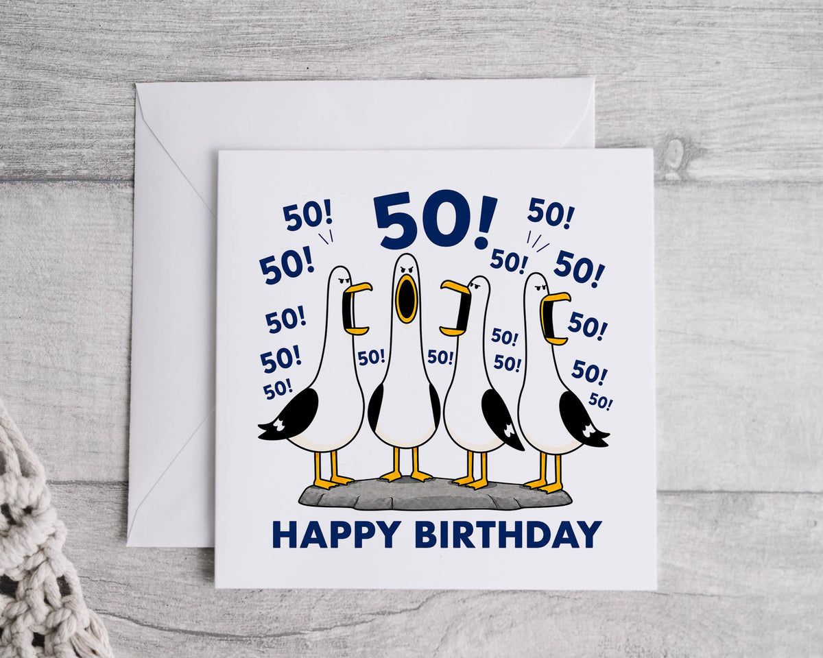 Crazy Pickle 50th Birthday Card: Seagull Design