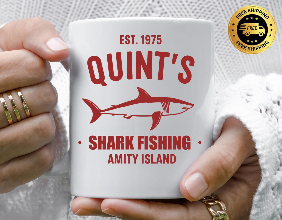 Movie Parody Mug - Quints Shark Fishing 1975 Design, Funny Graphic Coffee Cup with Free Tracked UK Postage