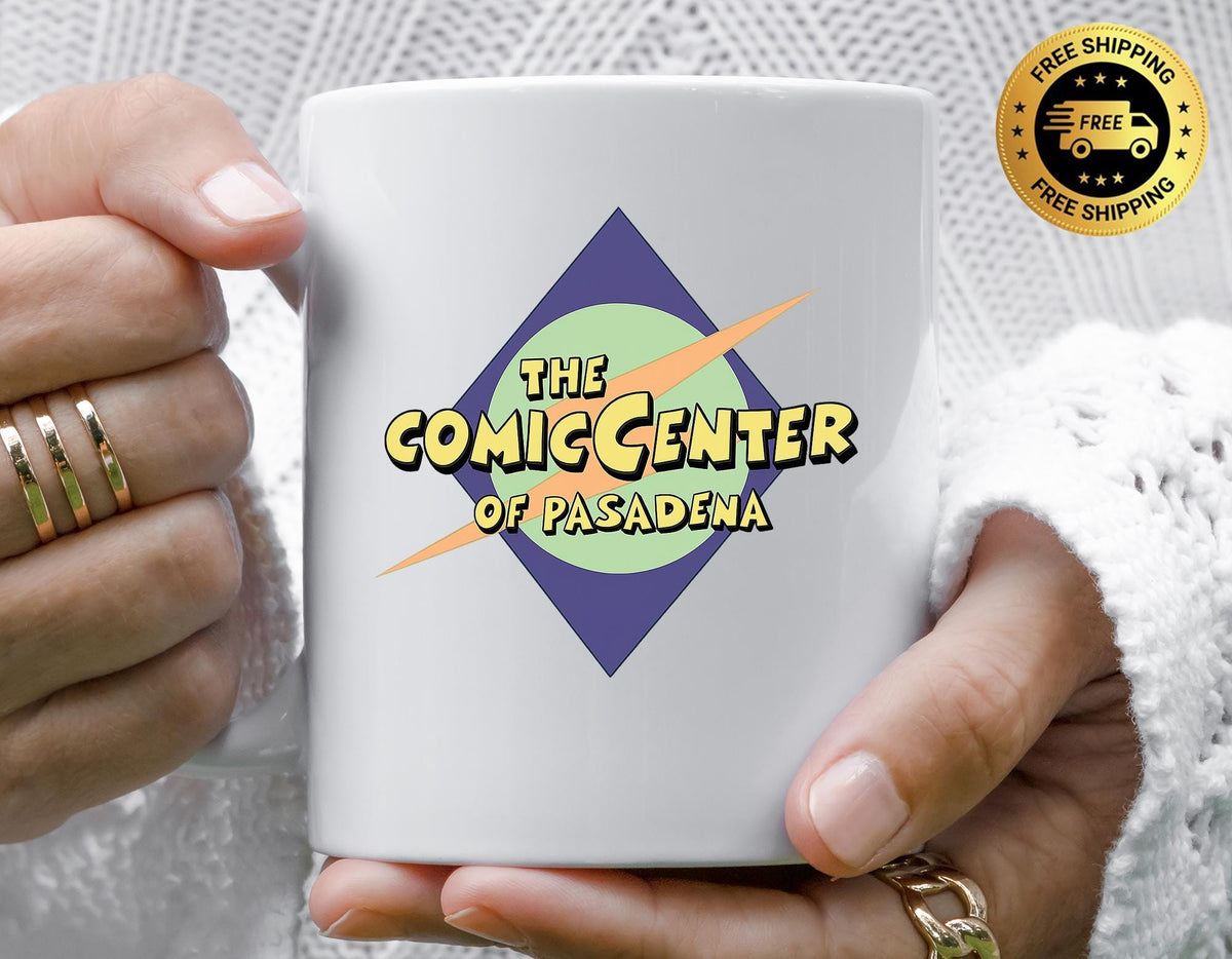 Cult TV Parody Mug - Comic Center of Pasadena Design, Funny Graphic Coffee Cup with Free Tracked UK Postage