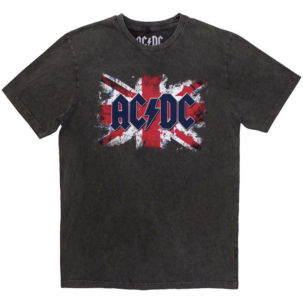 AC/DC UNISEX STONE WASH T-SHIRT: FLAG (CHARCOAL GREY) - Licensed Product