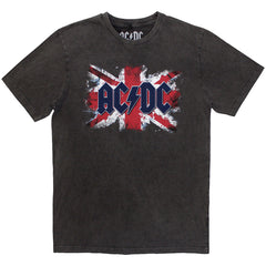 AC/DC UNISEX STONE WASH T-SHIRT: FLAG (CHARCOAL GREY) - Licensed Product