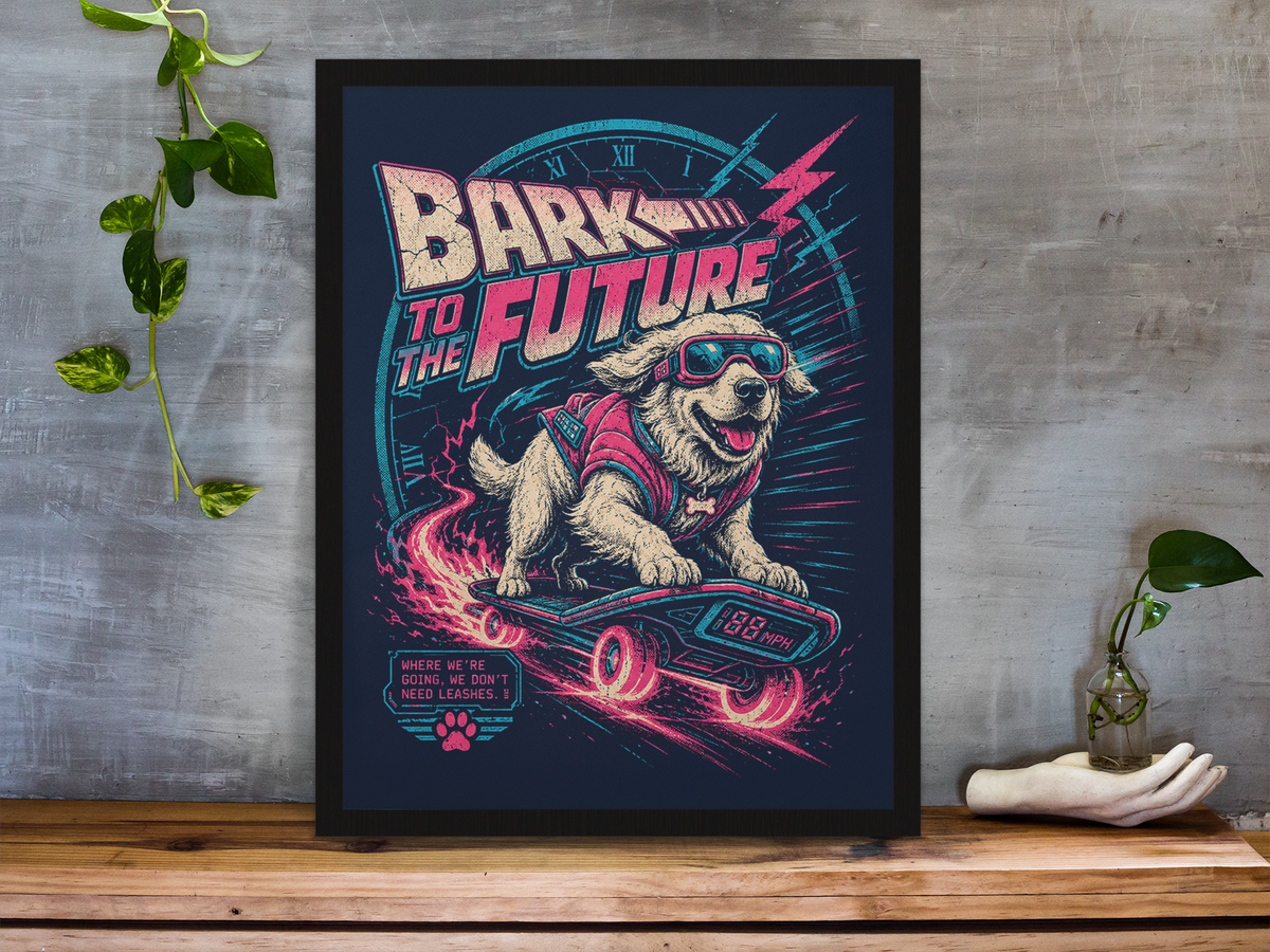 Bark to the Future Framed Print Wall Art: Movie Parody Design - 2 Sizes A4 or A4