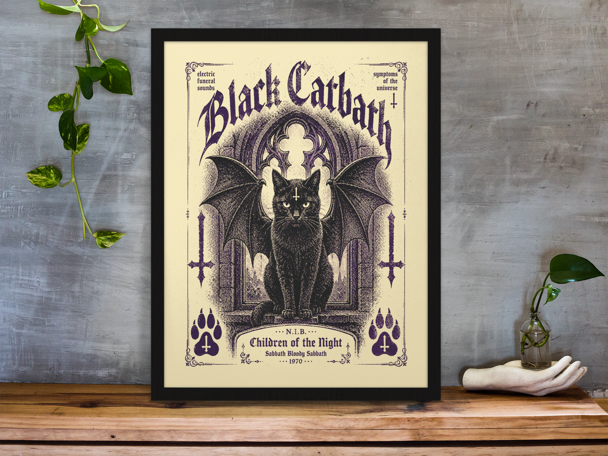 Black Catbath Framed Print Wall Art: Music Parody Design - 2 Sizes A4 or A4
