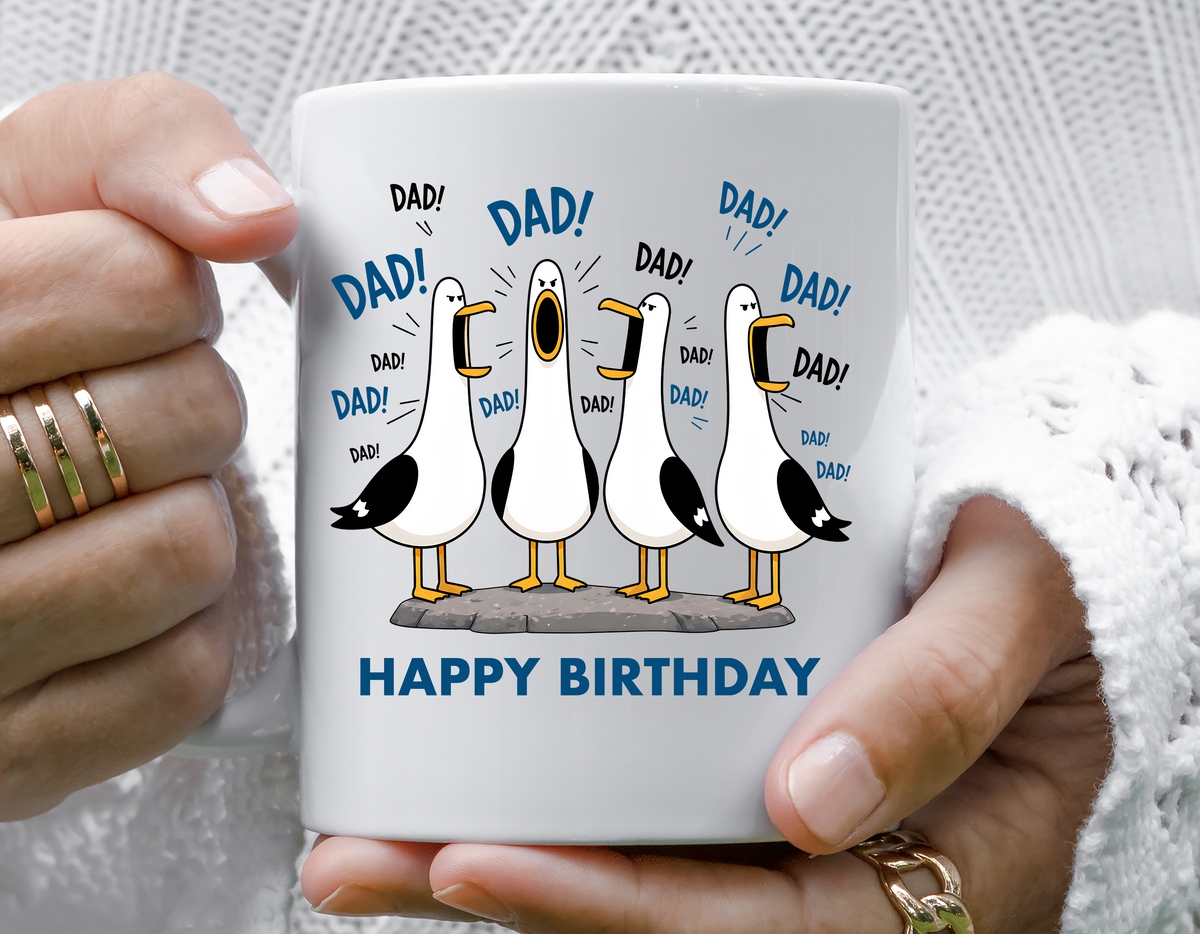 Dad Birthday Mug - Seagulls Design with Fast Free Tracked UK Post