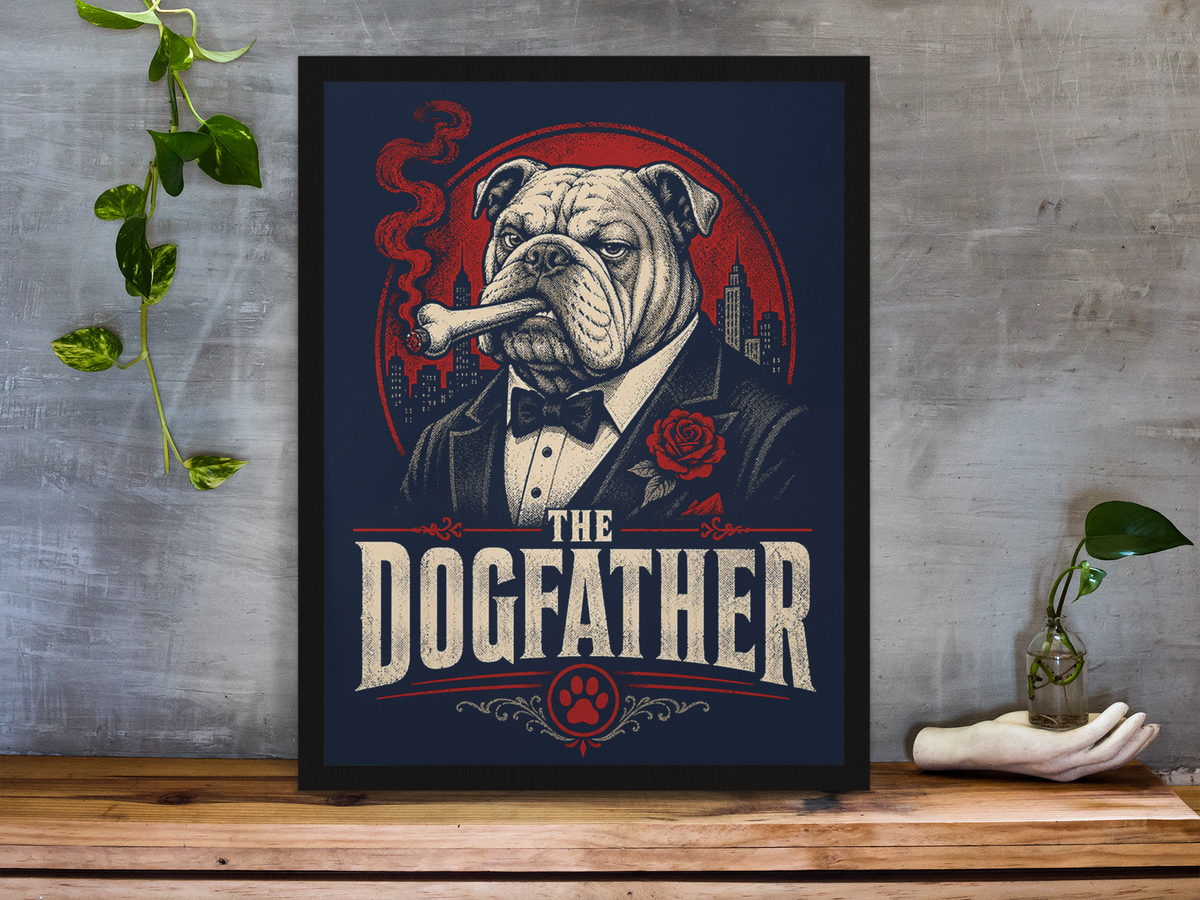 The Dogfather Framed Print Wall Art: Movie Parody Design - 2 Sizes A4 or A4