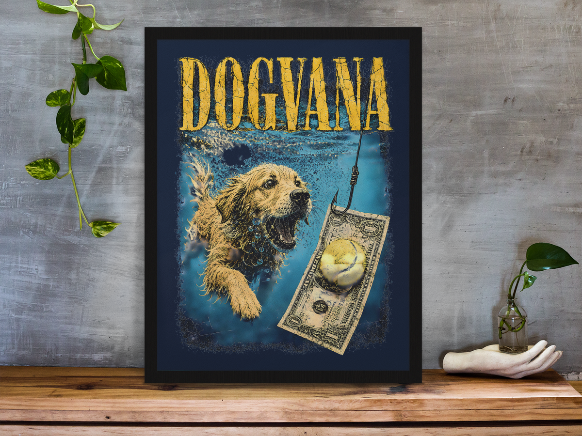 Dogvana Framed Print Wall Art: Music Parody Design - 2 Sizes A4 or A4