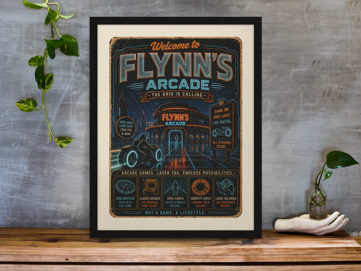 Welcome to Flynns Arcade Framed Print Wall Art: Movie Parody Design - 2 Sizes A4 or A4