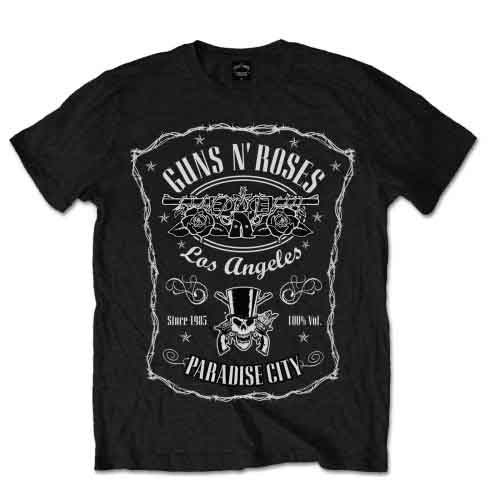 GUNS N'ROSES UNISEX T-SHIRT: PARADISE CITY LABEL (BLACK) Licensed Product