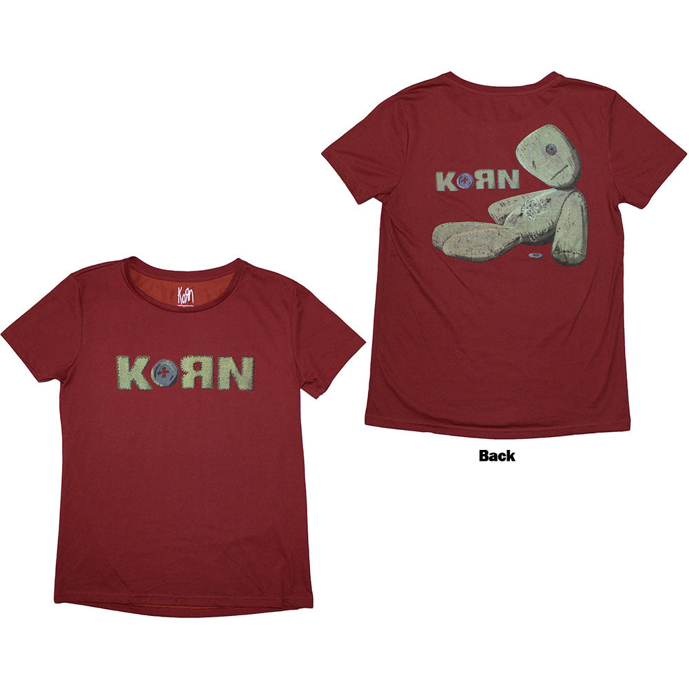 KORN LADIES T-SHIRT: DOLL ISSUES (RED) (BACK PRINT) LICENSED PRODUCT