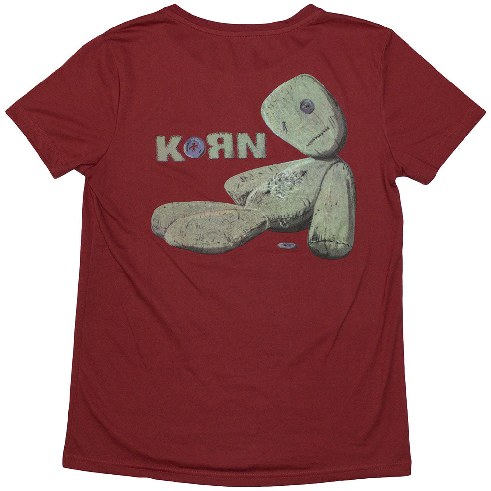 KORN LADIES T-SHIRT: DOLL ISSUES (RED) (BACK PRINT) LICENSED PRODUCT