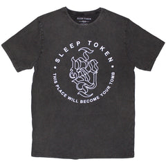 SLEEP TOKEN UNISEX STONE WASH T-SHIRT: TOMB TEXT RING (CHARCOAL GREY)Licensed Product