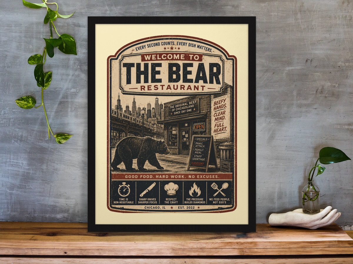 The Bear Restaurant Framed Print Wall Art: TV Show Parody Design - 2 Sizes A4 or A4