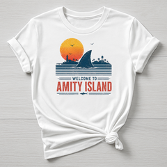 Welcome to Amity Island T-Shirt : Shark Fin Design, Gildan Softstyle