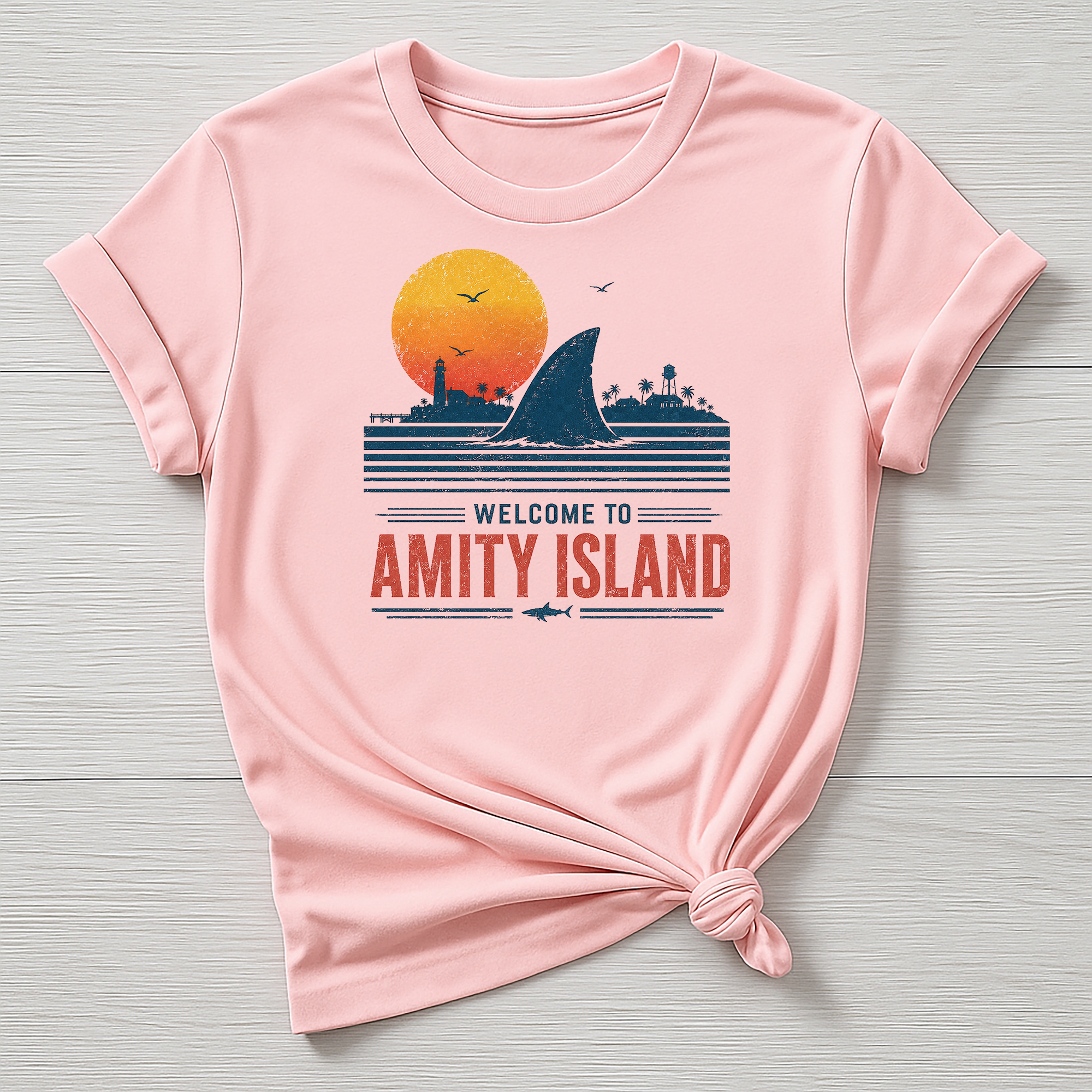 Welcome to Amity Island T-Shirt : Shark Fin Design, Gildan Softstyle
