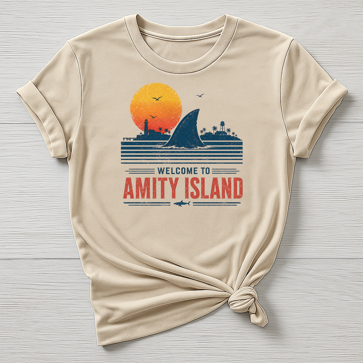 Welcome to Amity Island T-Shirt : Shark Fin Design, Gildan Softstyle