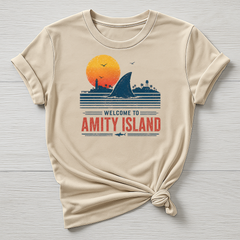 Welcome to Amity Island T-Shirt : Shark Fin Design, Gildan Softstyle