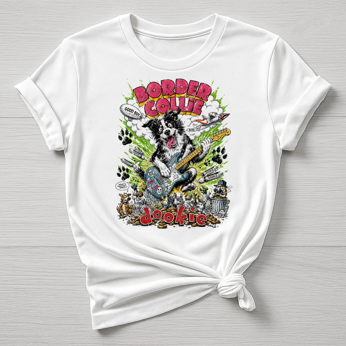 Animal Rock T-Shirt - Border Collie Design , Gildan Softstyle
