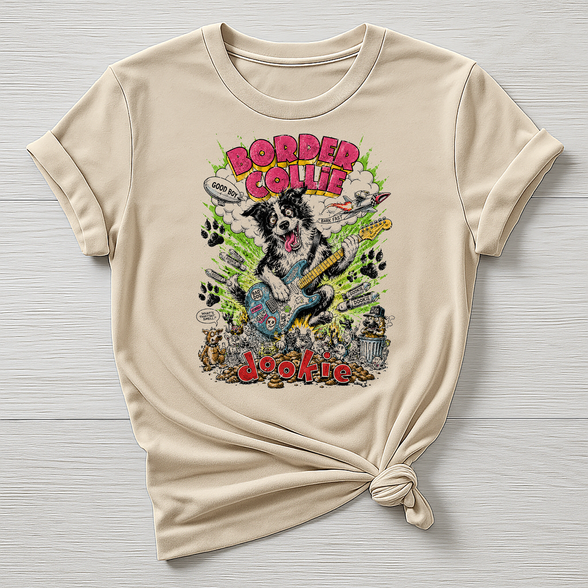 Animal Rock T-Shirt - Border Collie Design , Gildan Softstyle