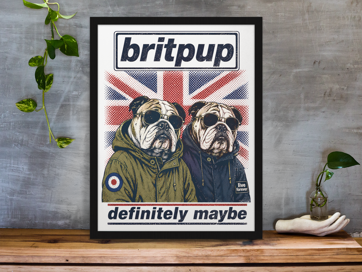 Brit Pup Framed Print Wall Art: Music Parody Design - 2 Sizes A4 or A4